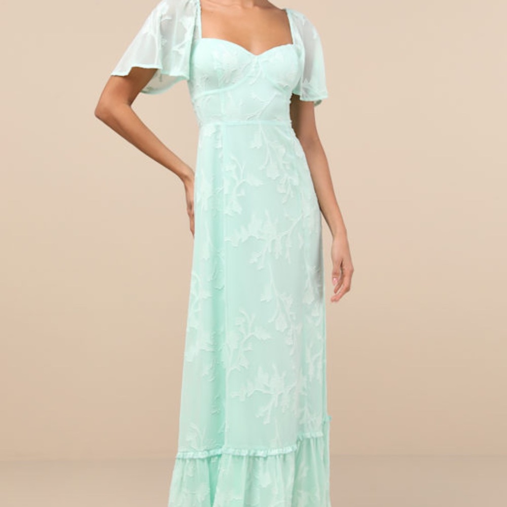 Lulus Tailor Made For You Mint Green Jacquard Lace-up Maxi Dress - Size M